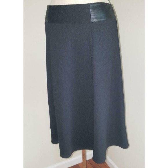 Jones New York Signature Black Panel Gore Midi Skirt Leather Waist 90s  10 - Picture 1 of 9